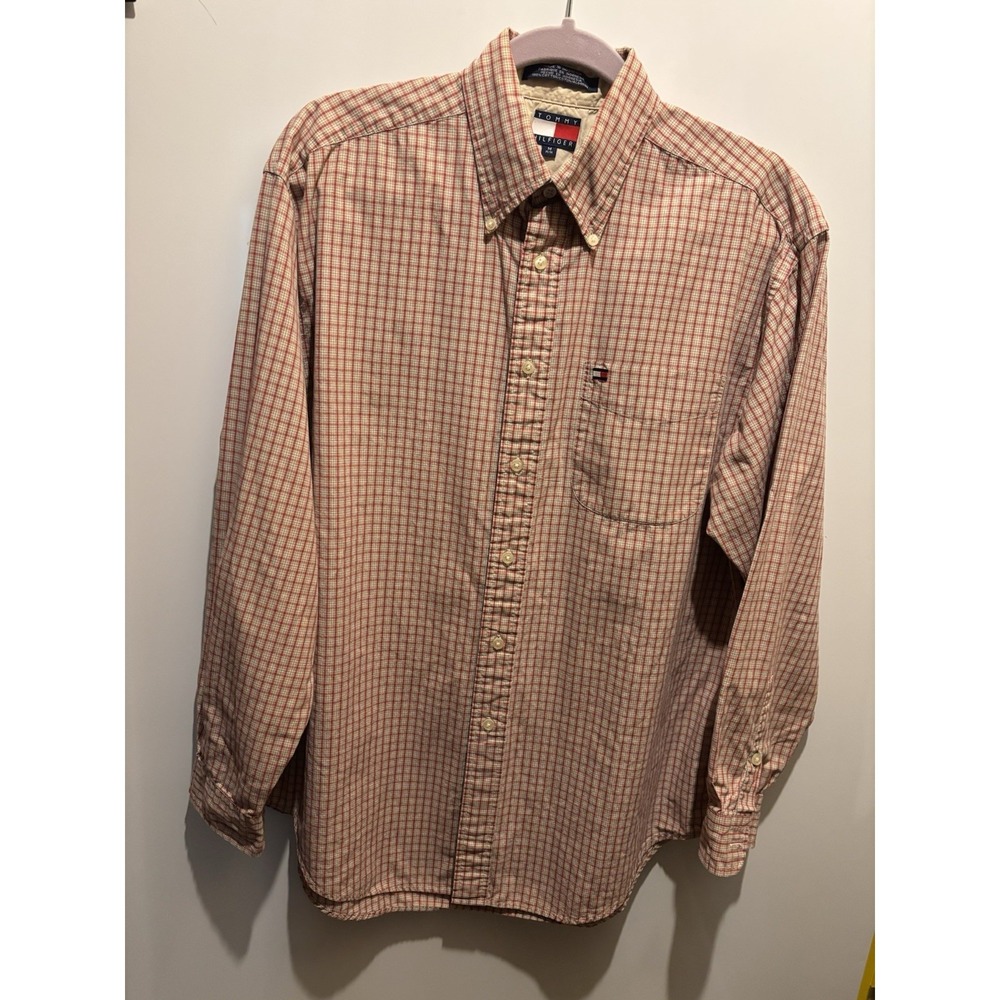 Tommy Hilfiger Mens Size Medium Long‎ Sleeve Shirt Red Plaid